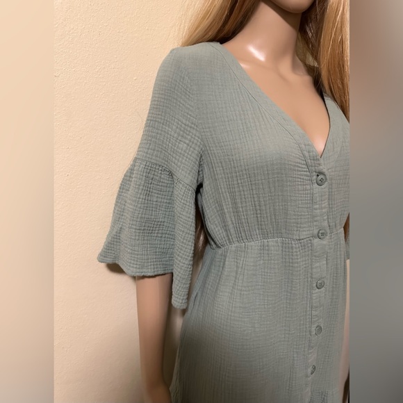 P Cill Long Green Button Dress Size Small With Pockets EUC Flowy Mid Sleeves - Picture 5 of 11